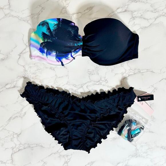 Victoria's Secret Tropical Print Bandeau 36D Ruffle Bottom Bikini  M $189 - Picture 10 of 13